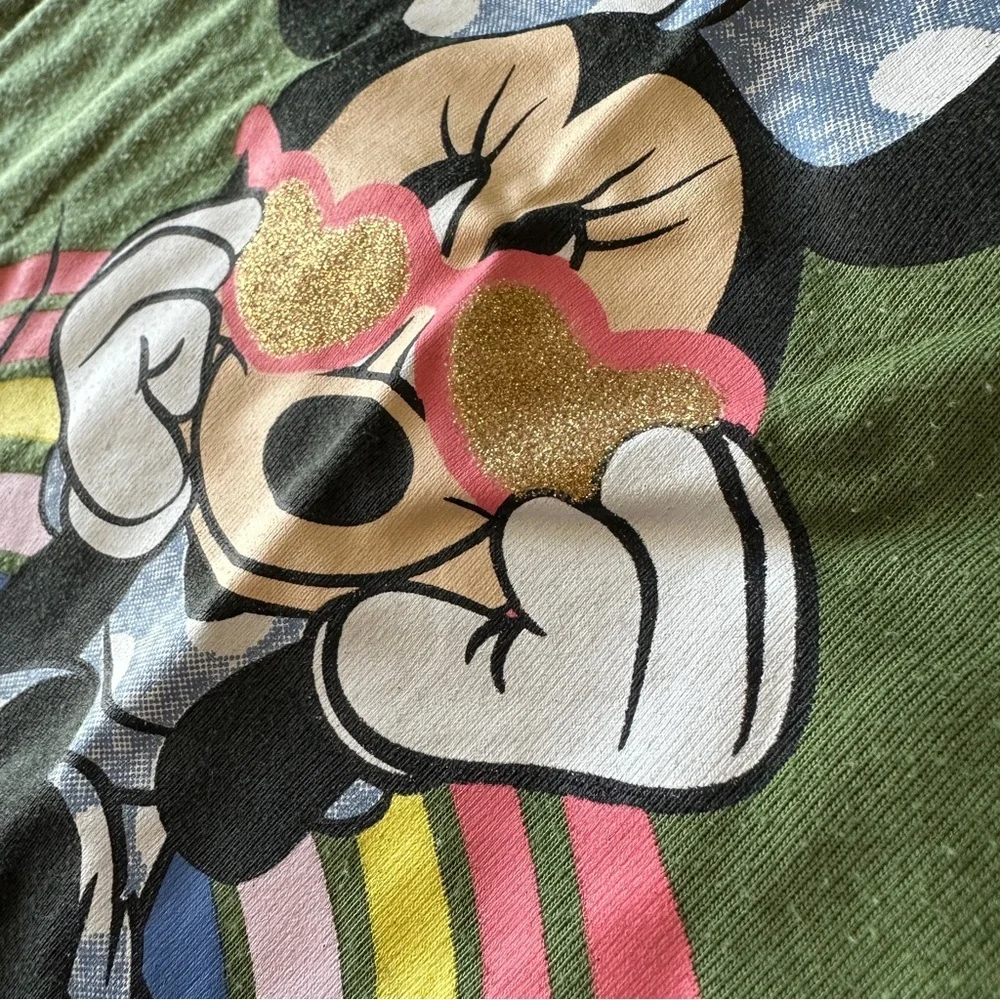 EUC Disney Baby Girl Outfit Set, Minnie Mouse Green, Blue, & Rainbows, 24 Months
